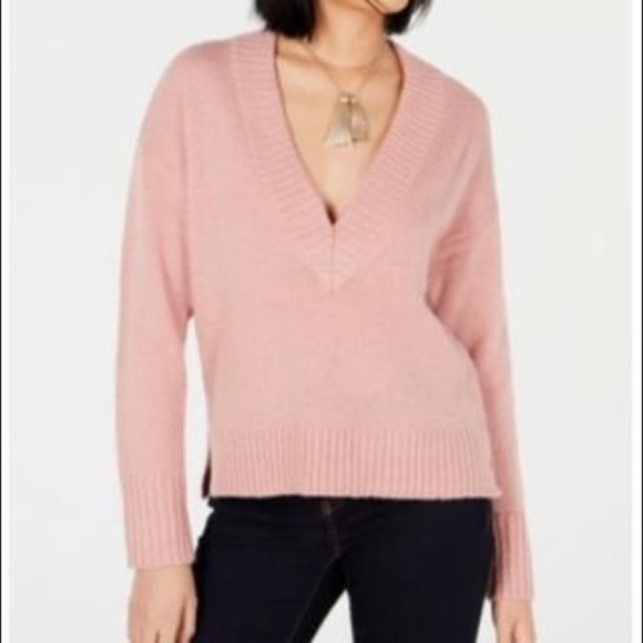 Bar III Deep V Neck Ribbed Sweater Pink Blush - Picture 6 of 7